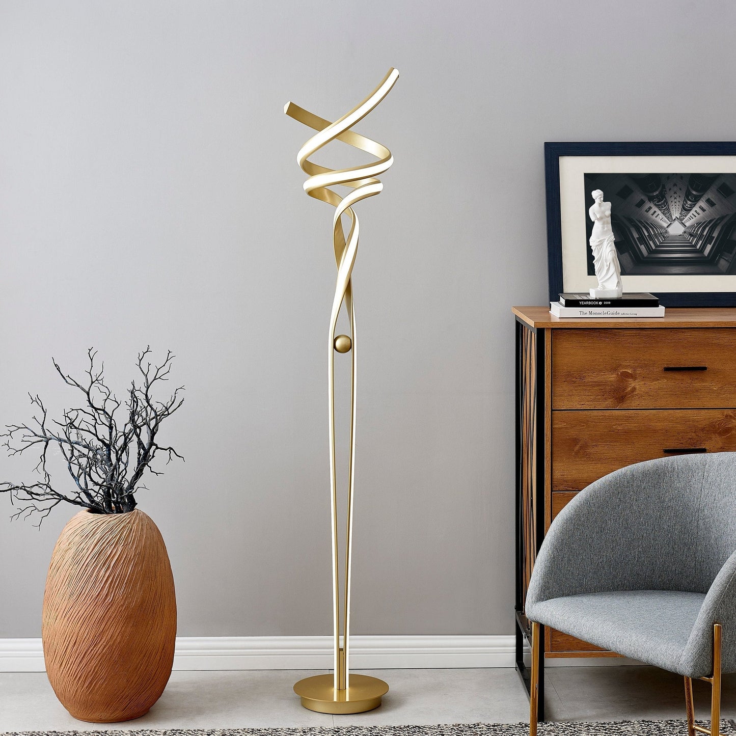 Finesse Decor Munich 63" Light Sandy Gold Finish 2-Light LED Floor Lamp