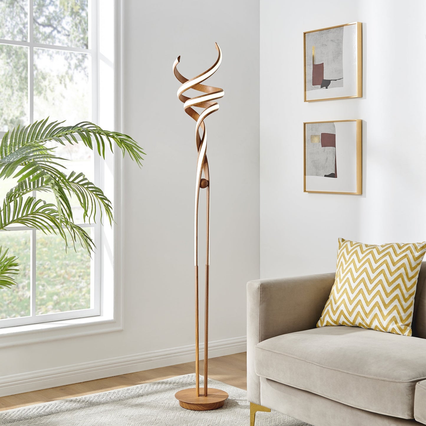 Finesse Decor Munich 63" Light Wood Brown Finish 2-Light LED Floor Lamp