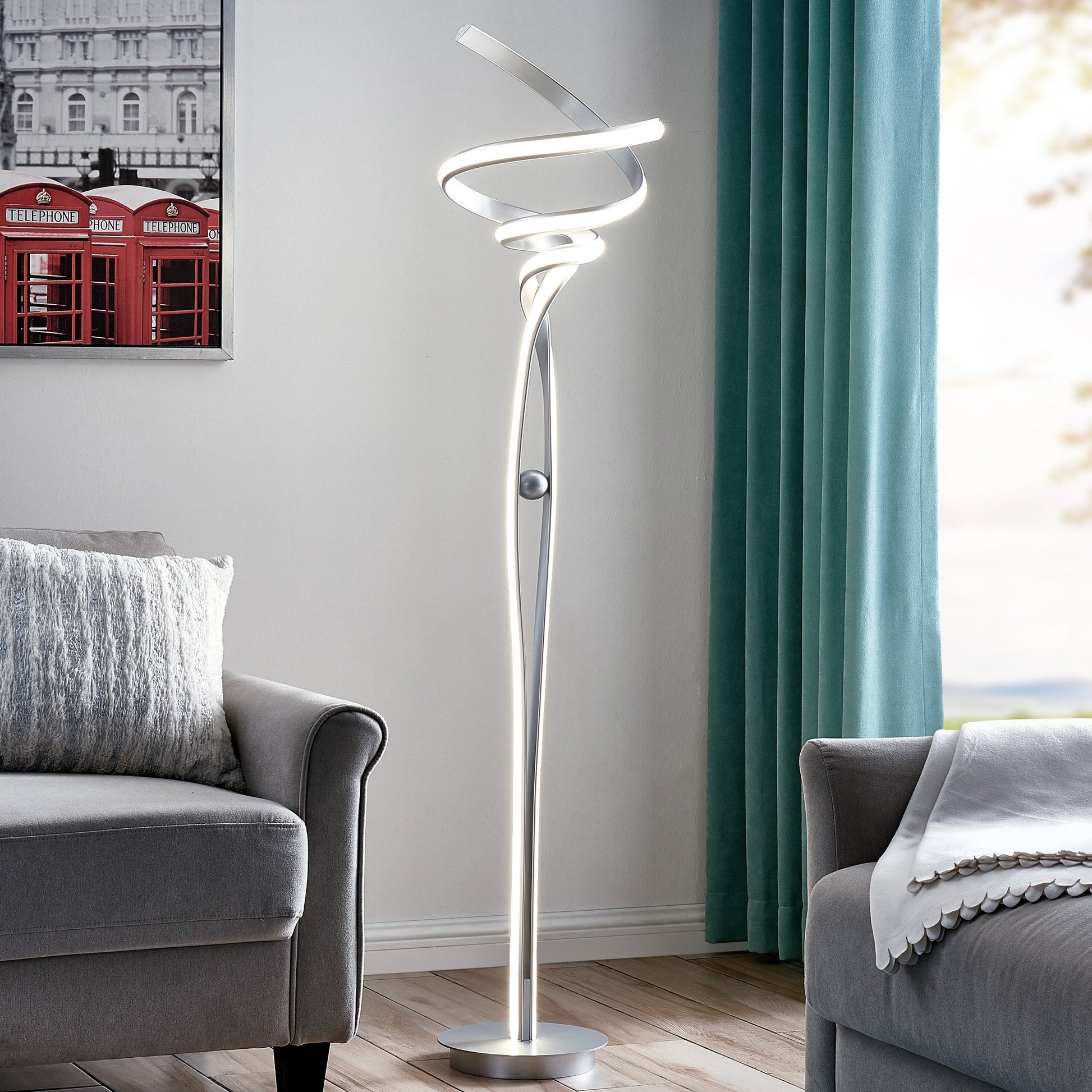 Finesse Decor Munich 63" Silver Finish 2-Light LED Floor Lamp