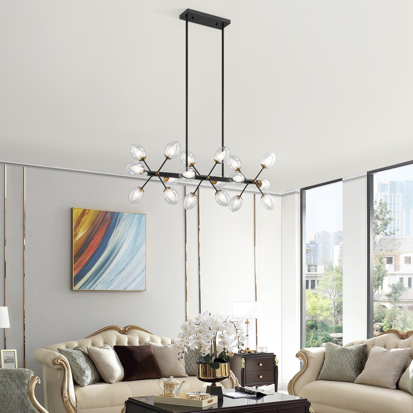 Finesse Decor Nodus 9" Matte Black Finish 18-Light LED Rectangular Chandelier