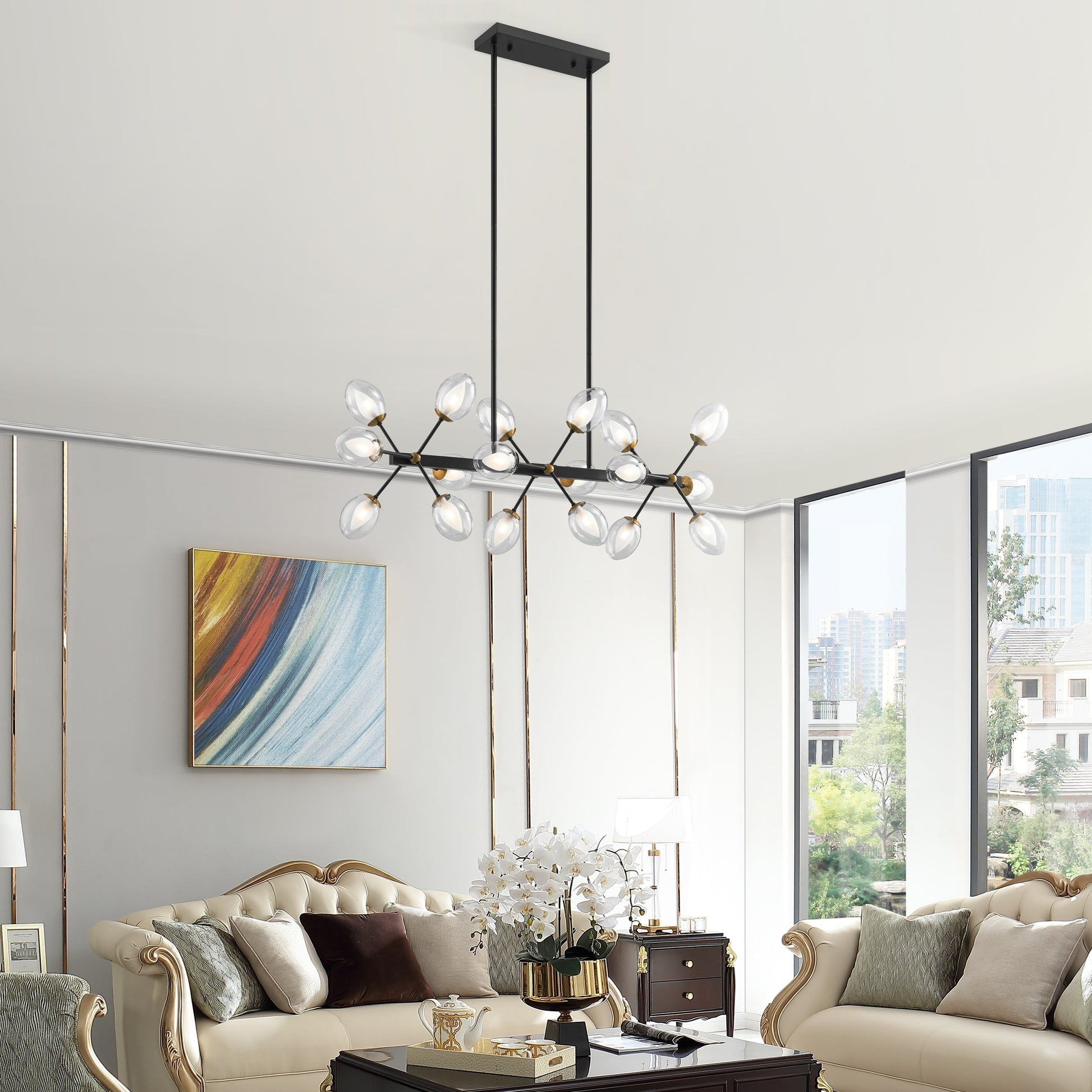 Finesse Decor Nodus 9" Matte Black Finish 18-Light LED Rectangular Chandelier