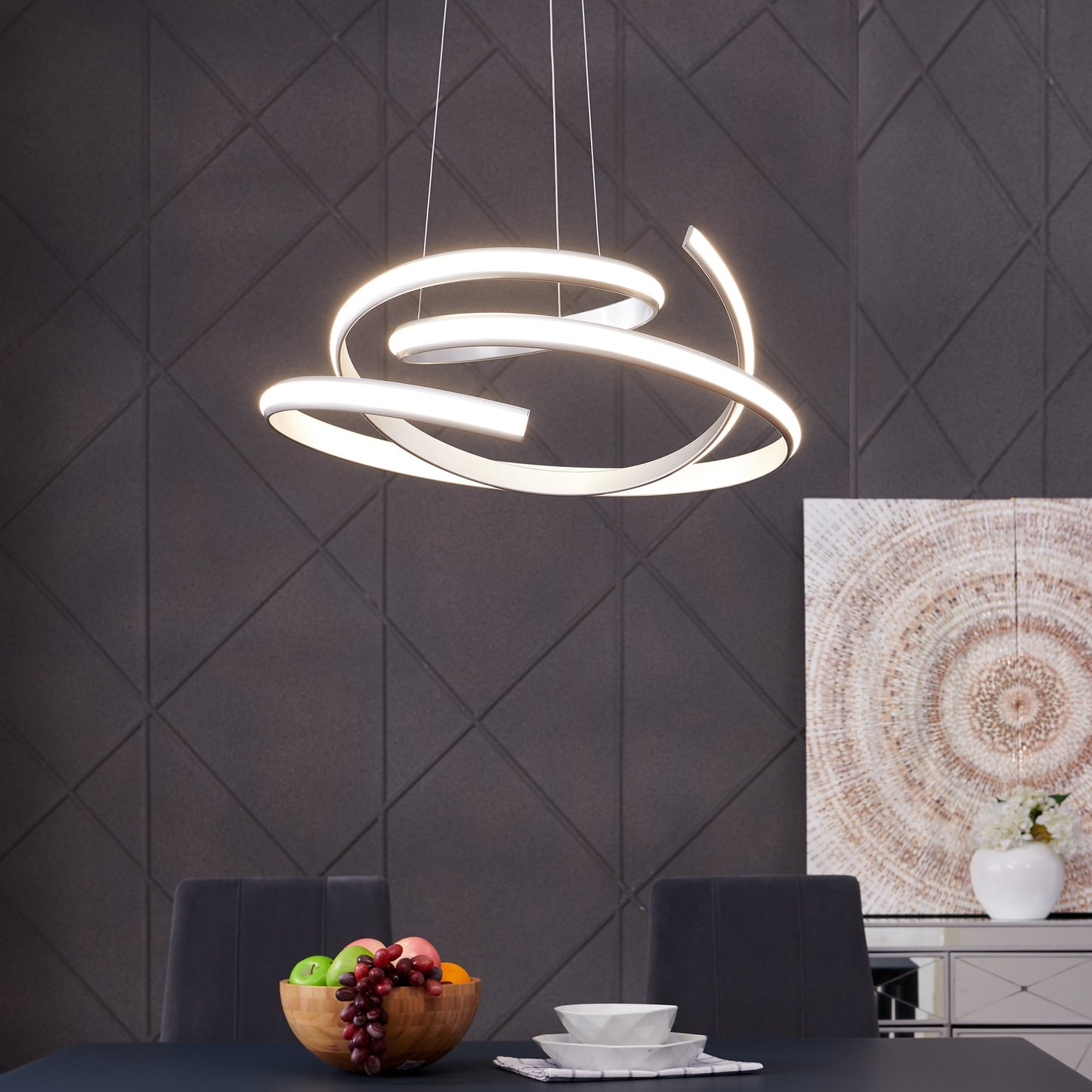 Finesse Decor Oslo 23" W x 12" H Silver Finish 1-Light LED Chandelier