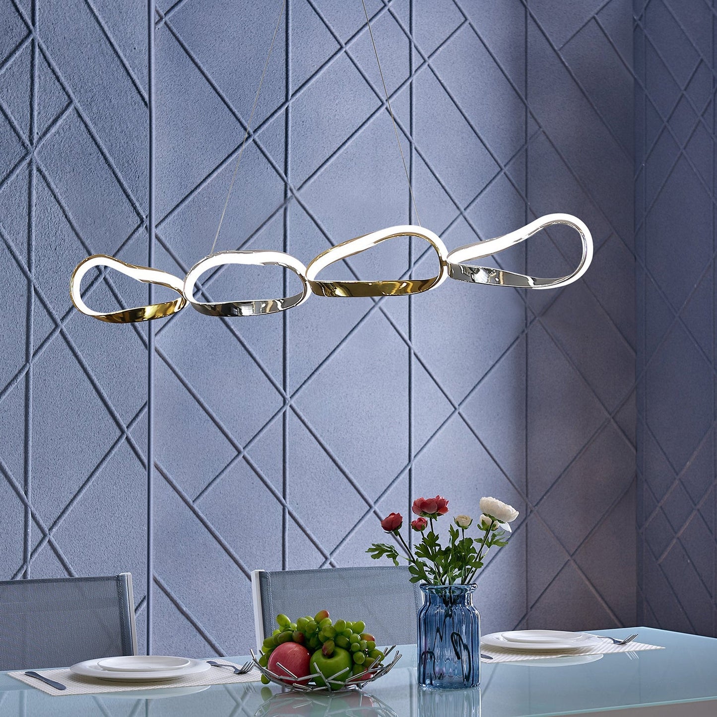 Finesse Decor Prague 7" Chrome and Gold 4-Light LED Horizontal Chandelier