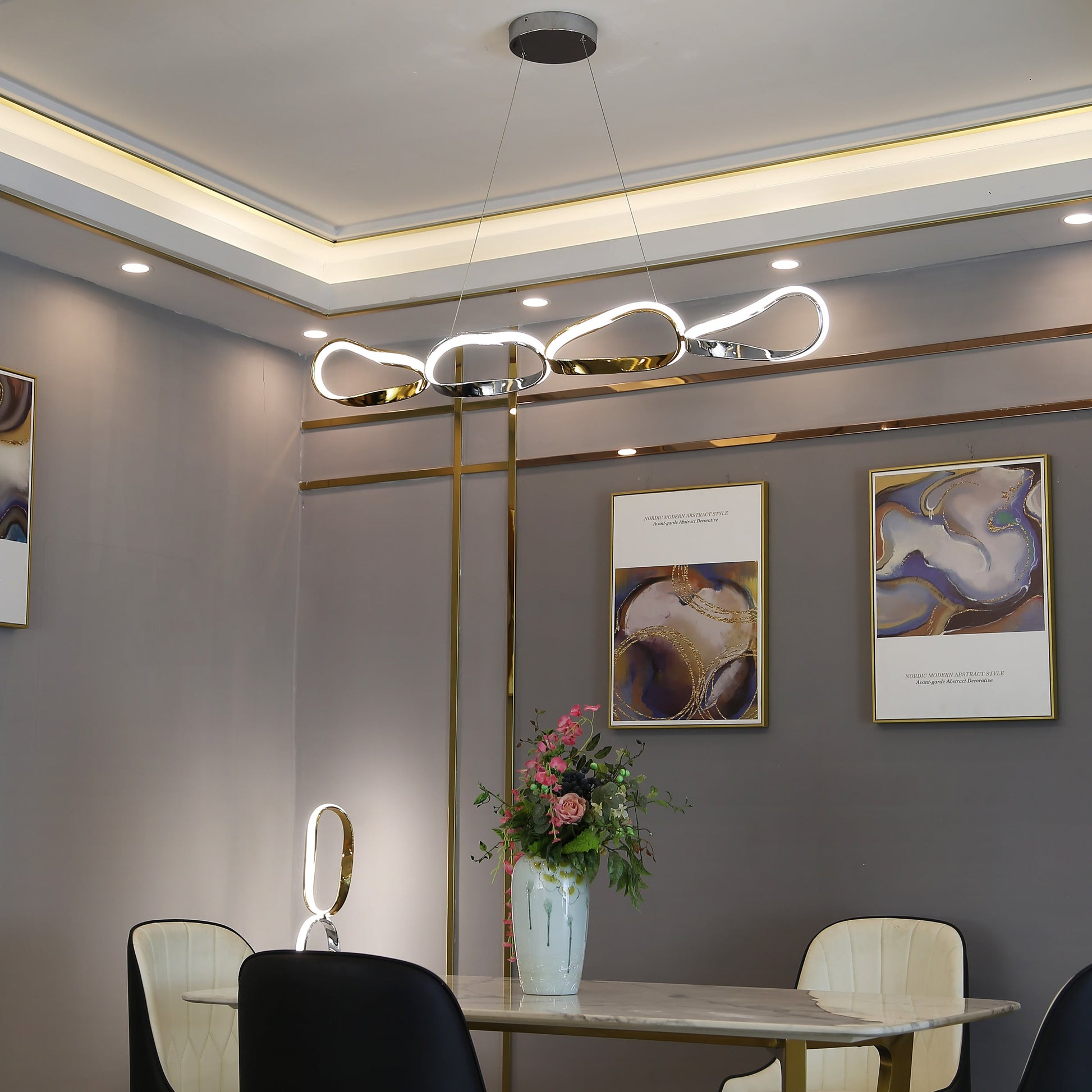 Finesse Decor Prague 7" Chrome and Gold 4-Light LED Horizontal Chandelier