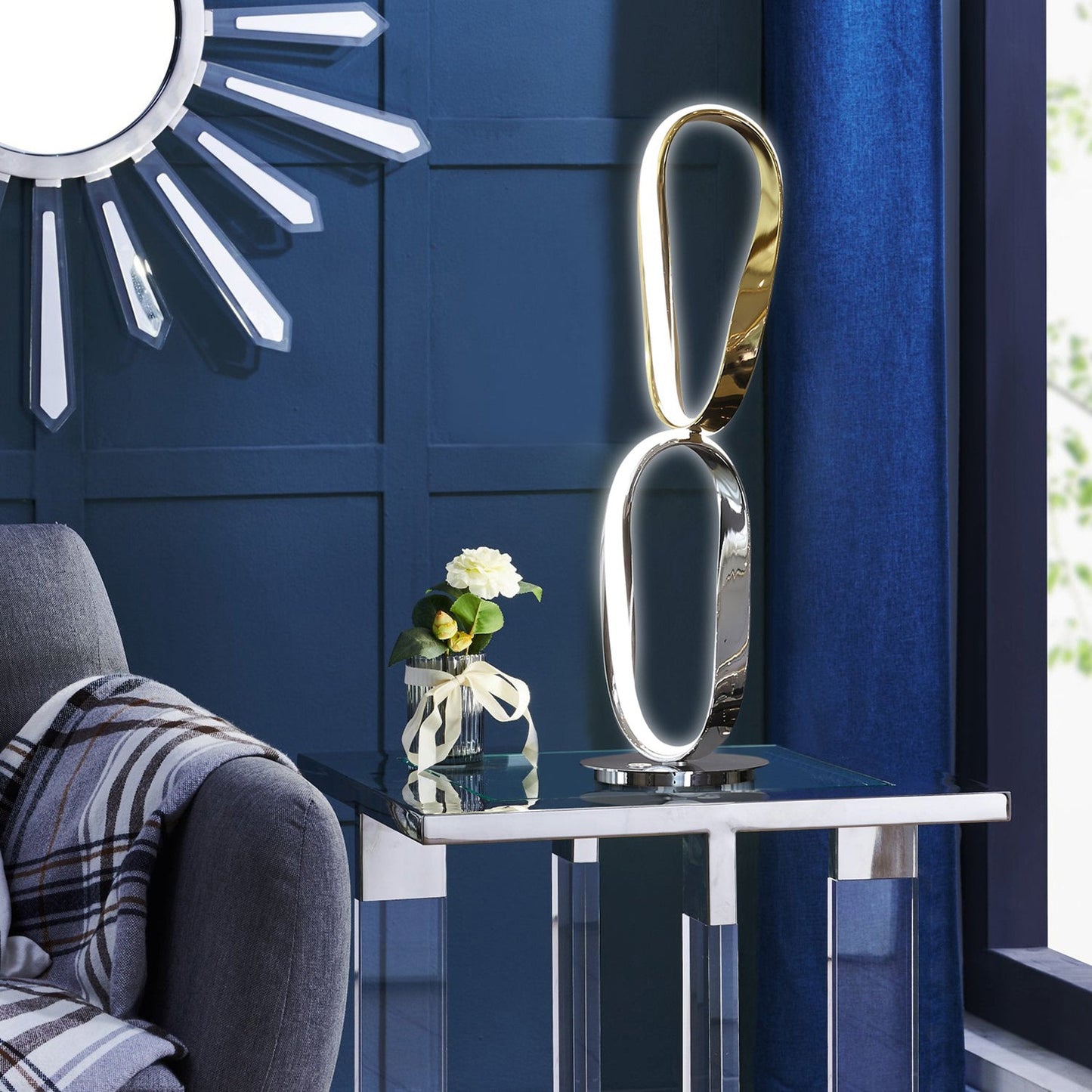 Finesse Decor Prague 8" W x 31" H Chrome and Gold Finish 2-Light LED Strip Table Lamp With Touch Dimmer
