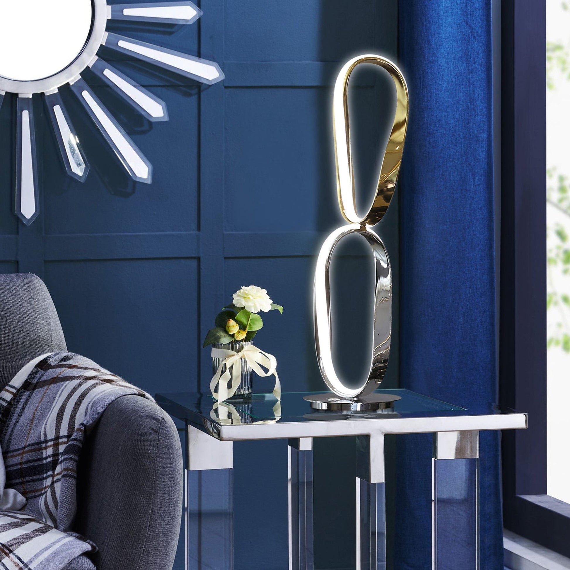 Finesse Decor Prague 8" W x 31" H Chrome and Gold Finish 2-Light LED Strip Table Lamp With Touch Dimmer
