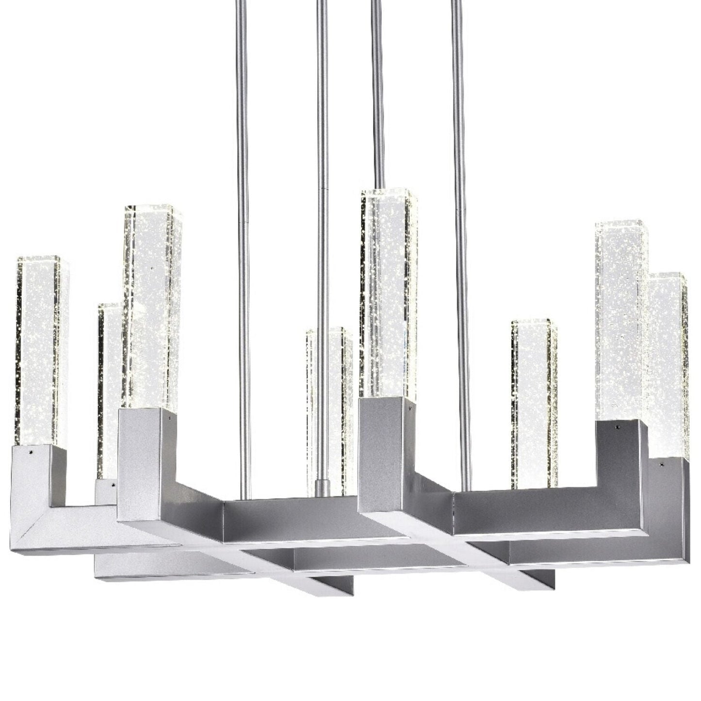 Finesse Decor Rectangular Crystal Dianyi 26" Silver Finish 8-Light LED Chandelier