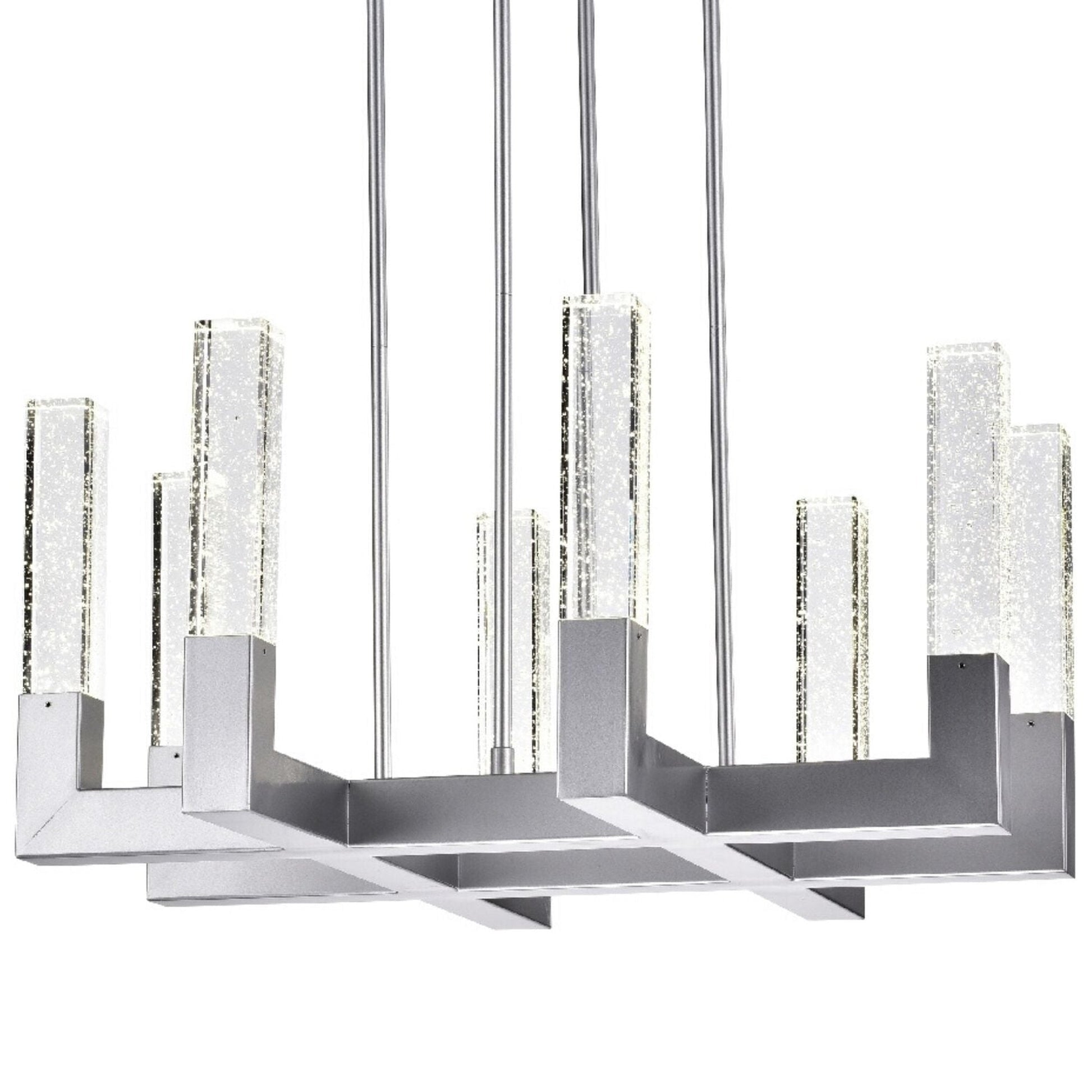 Finesse Decor Rectangular Crystal Dianyi 26" Silver Finish 8-Light LED Chandelier