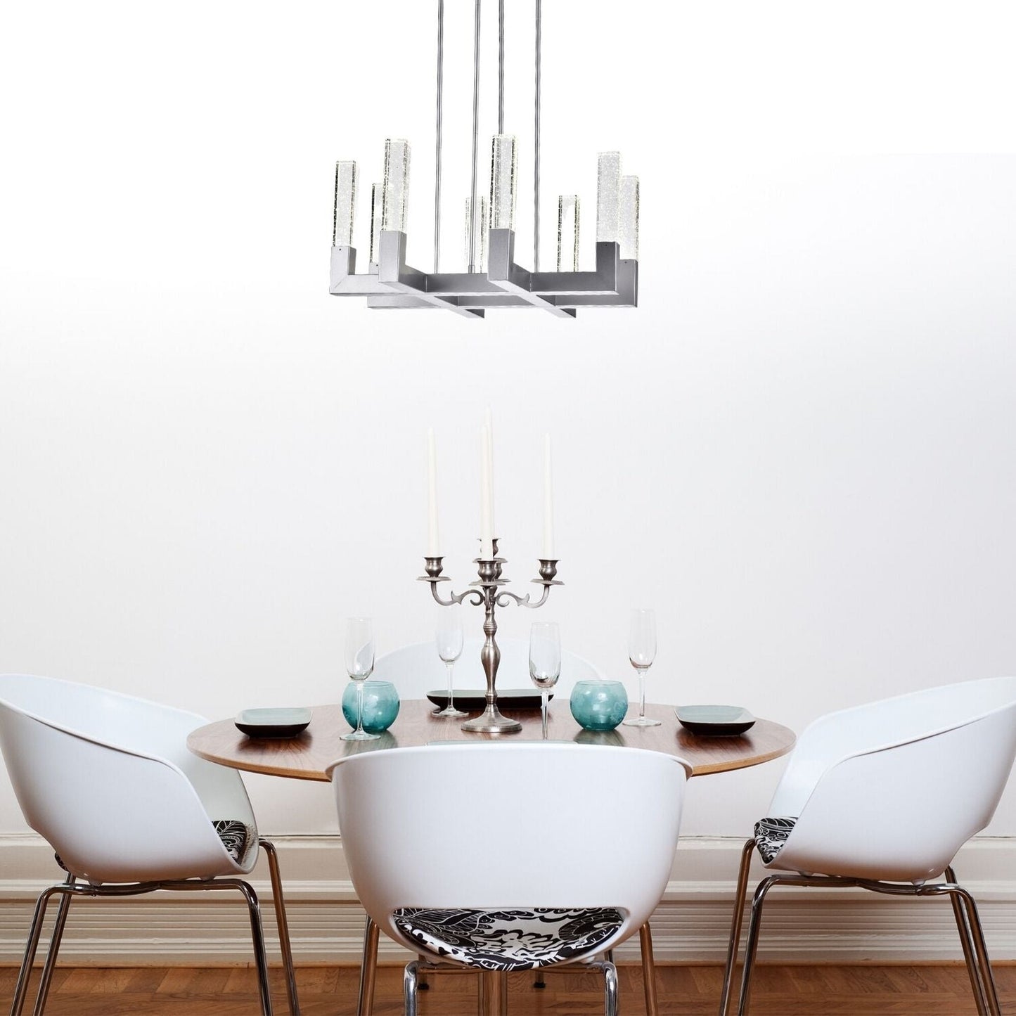 Finesse Decor Rectangular Crystal Dianyi 26" Silver Finish 8-Light LED Chandelier