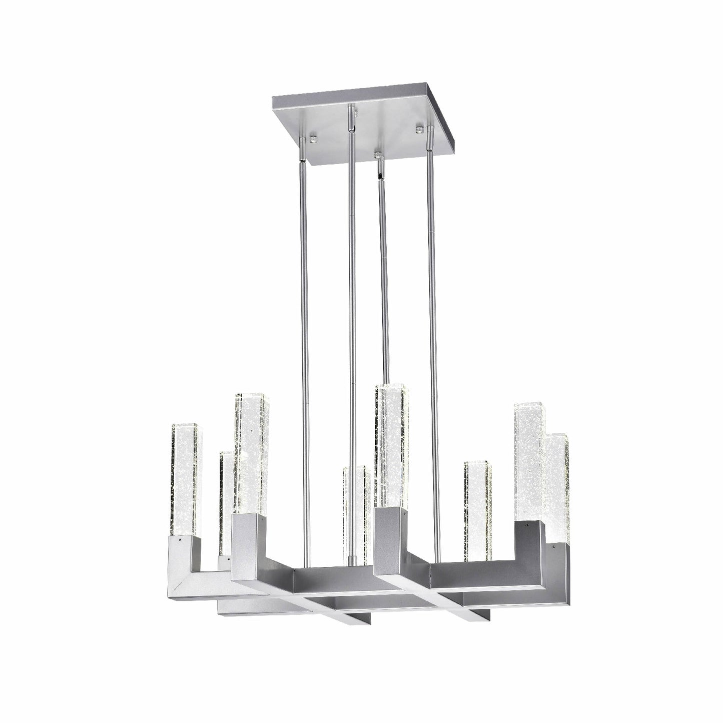 Finesse Decor Rectangular Crystal Dianyi 26" Silver Finish 8-Light LED Chandelier