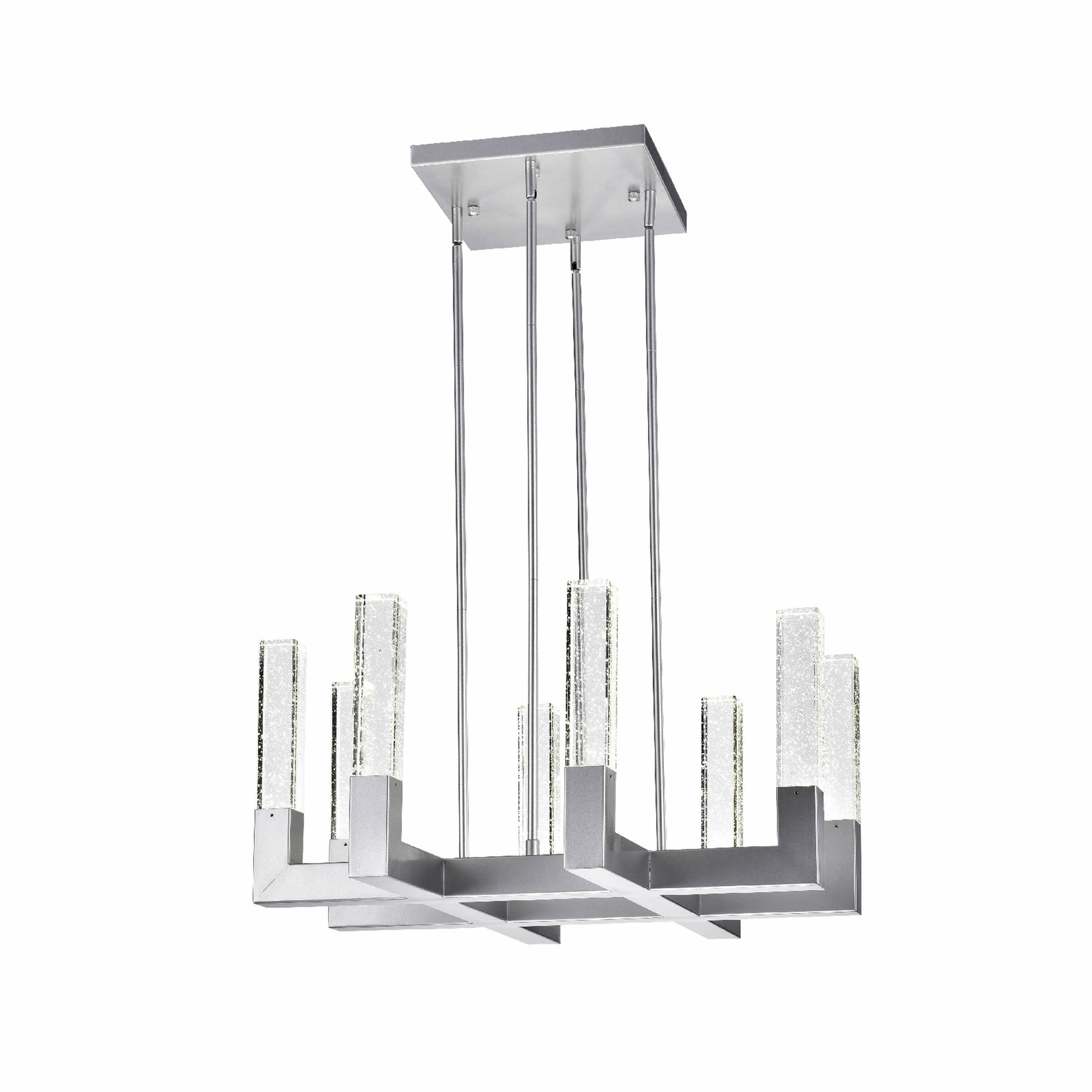 Finesse Decor Rectangular Crystal Dianyi 26" Silver Finish 8-Light LED Chandelier