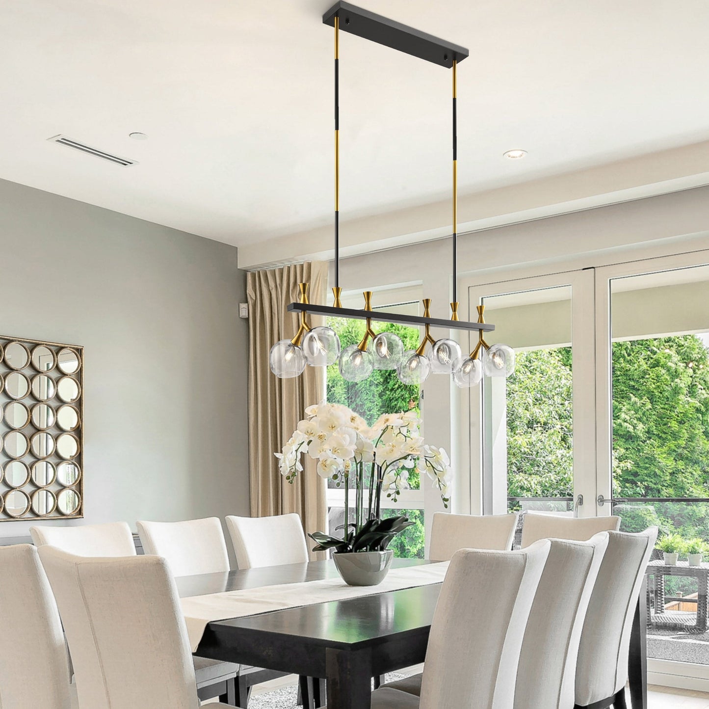 Finesse Decor Sonder 10" Black and Gold Finish 8-Light LED Linear Chandelier