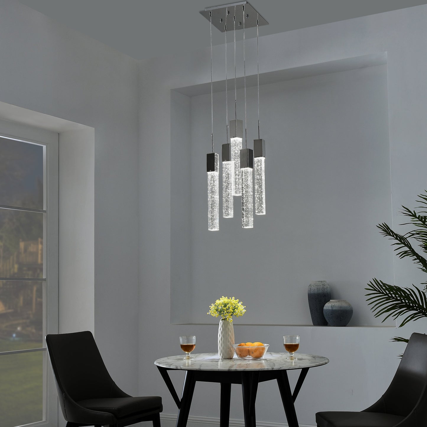 Finesse Decor Sparkling Night 12" W x 21" H Chrome Aluminum Crystal 5-Light LED Chandelier