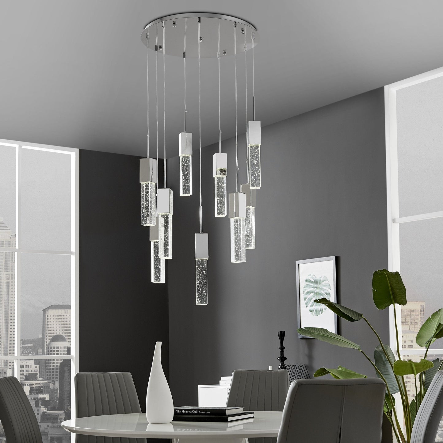 Finesse Decor Sparkling Night 21" Chrome Finish 9-Light LED Spiral Chandelier