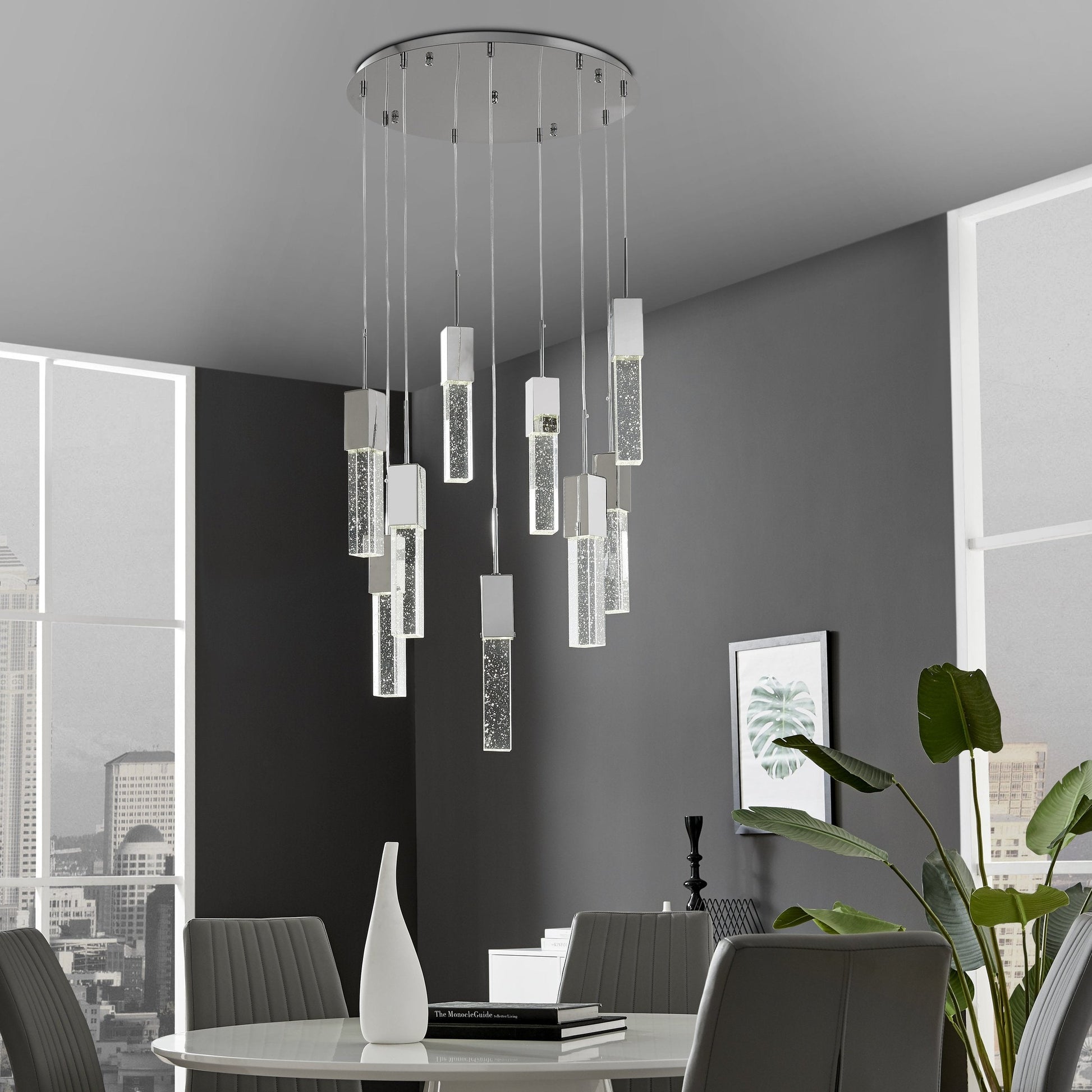 Finesse Decor Sparkling Night 21" Chrome Finish 9-Light LED Spiral Chandelier