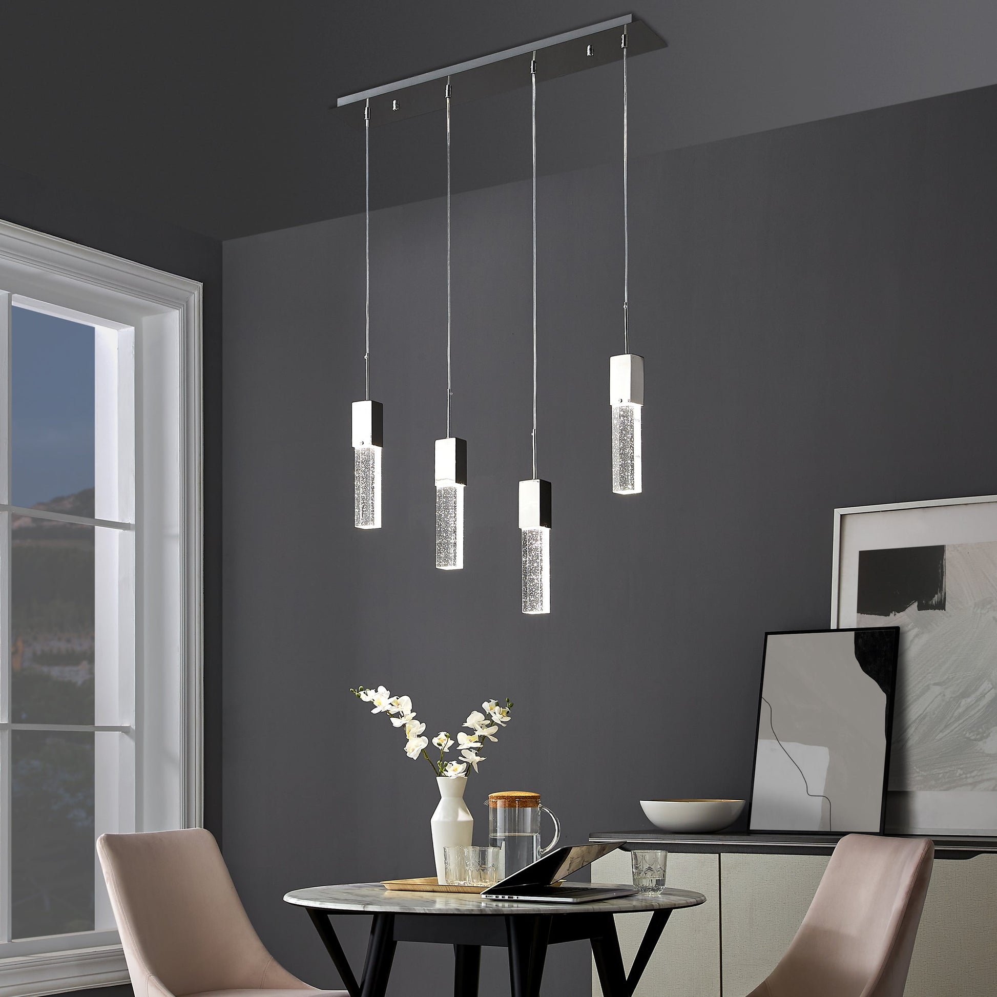 Finesse Decor Sparkling Night 32" Chrome Finish 4-Light Chandelier