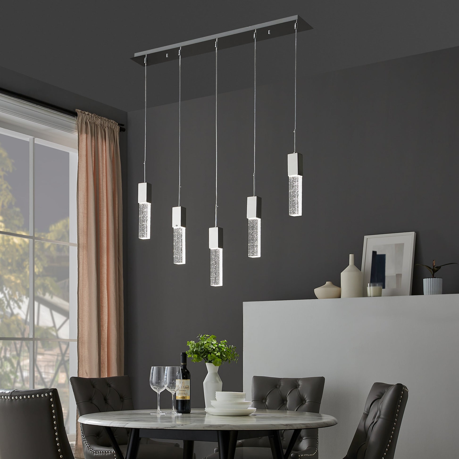 Finesse Decor Sparkling Night 40" Chrome Finish 5-Light Chandelier