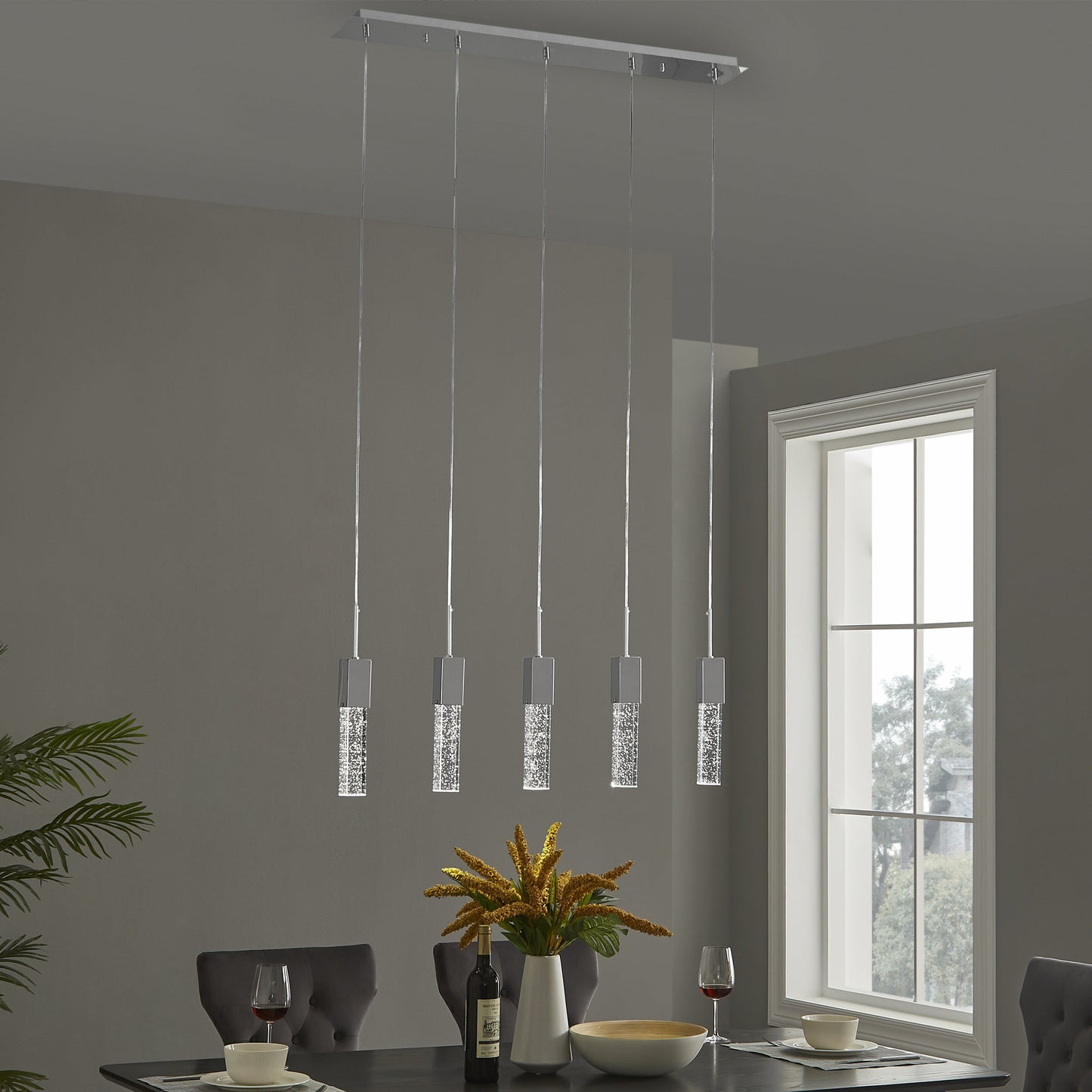 Finesse Decor Sparkling Night 40" Chrome Finish 5-Light Chandelier