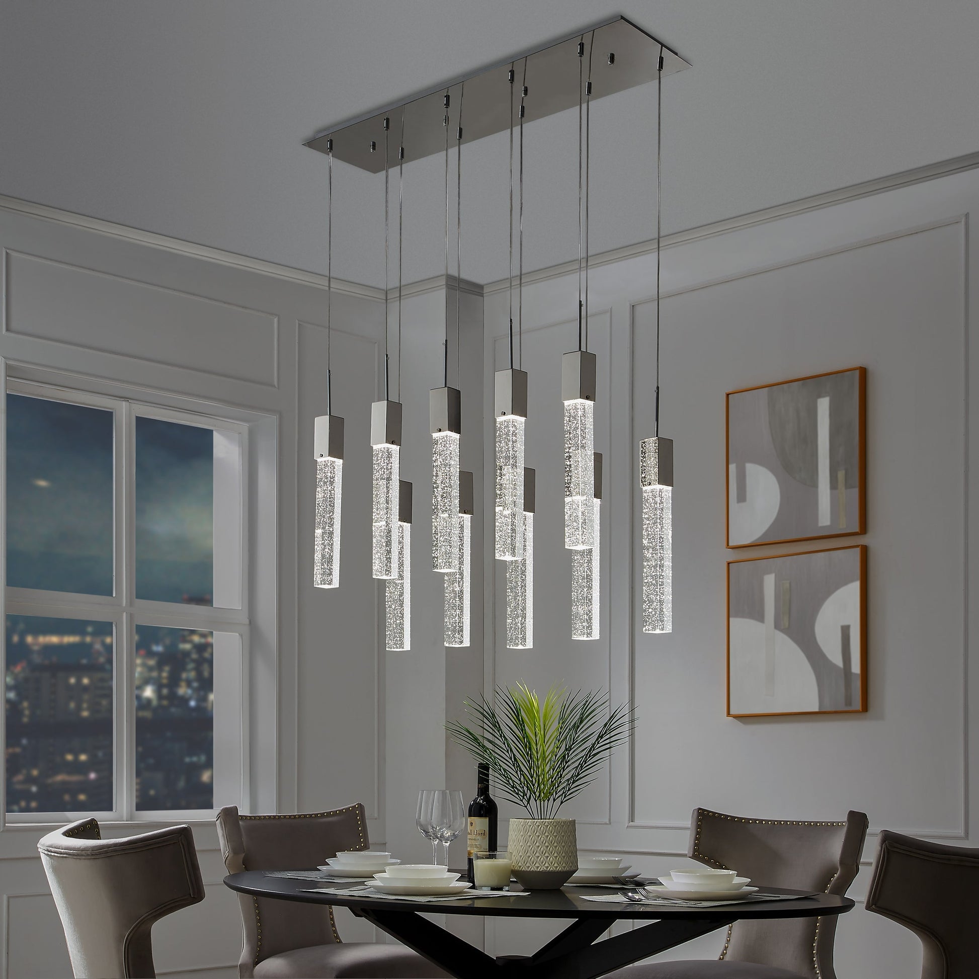 Finesse Decor Sparkling Night 8" W x 17" H Chrome Aluminum Crystal 10-Light LED Chandelier