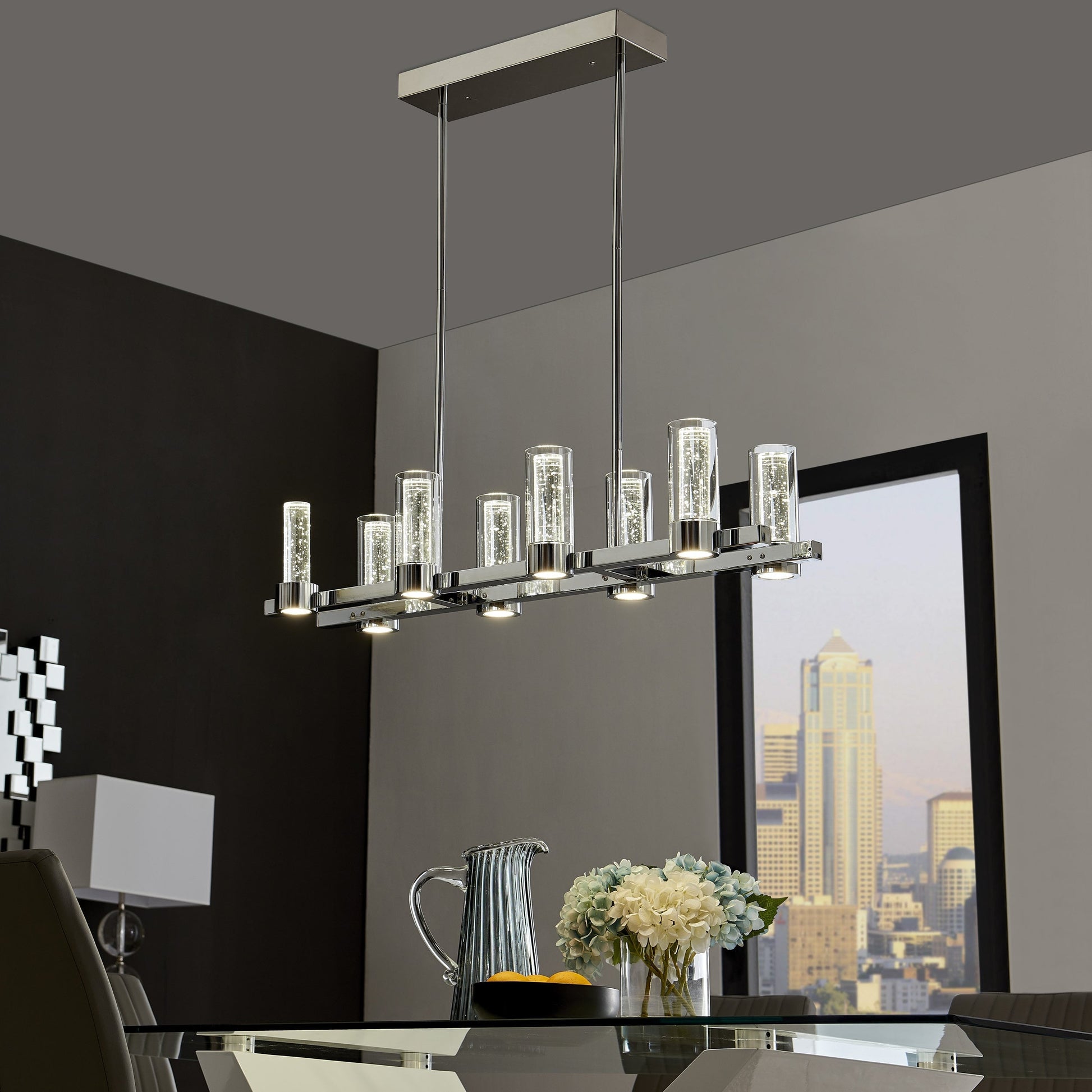 Finesse Decor Sparkling Night 9" Chrome Finish 8-Light LED Chandelier