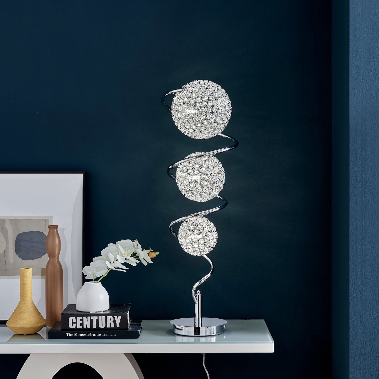 Finesse Decor Sphere 10" W x 30" H Chrome Finish 3-Light Table Lamp