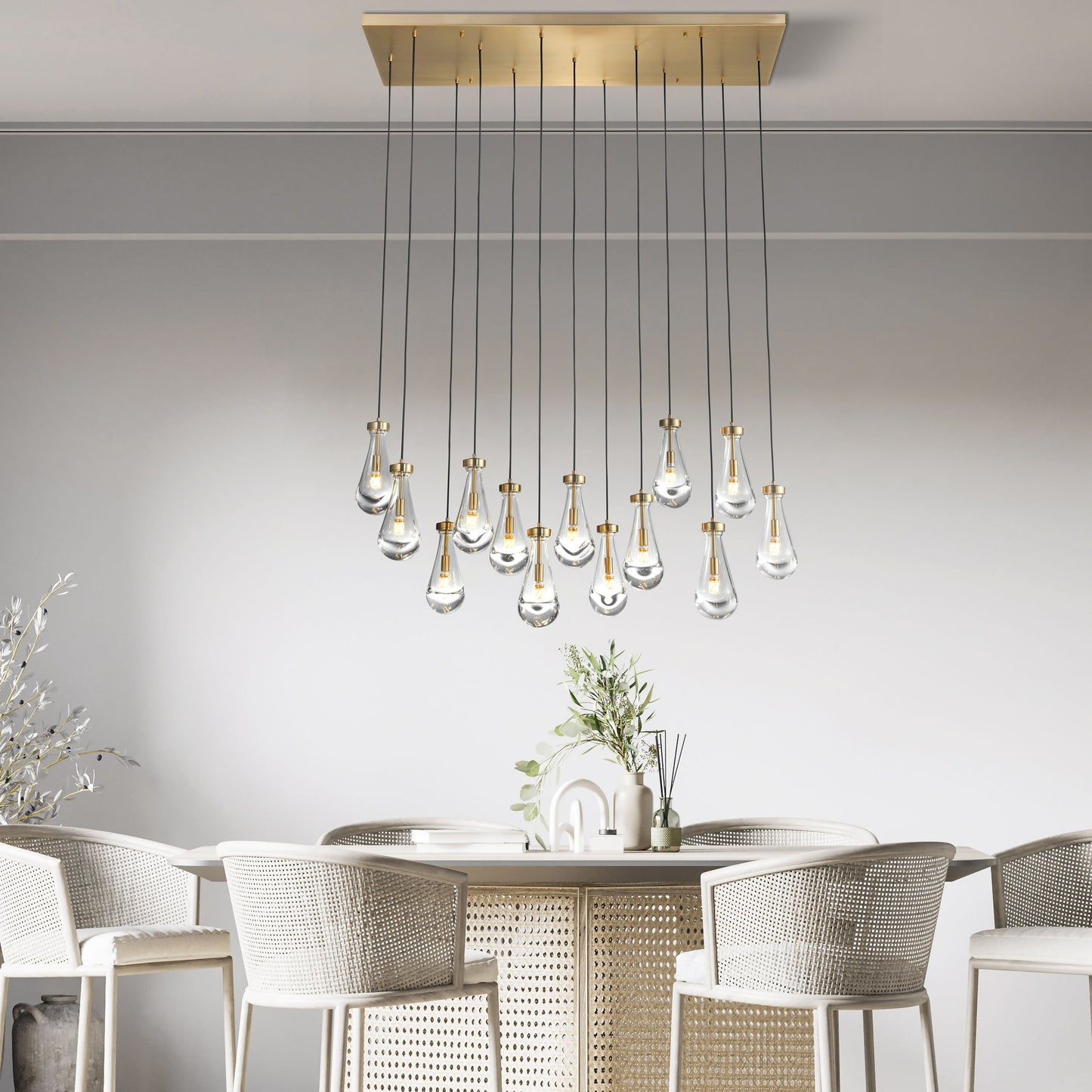 Finesse Decor Strozzi Symphony 20" Gold Finish 13-Light Rectangular Chandelier