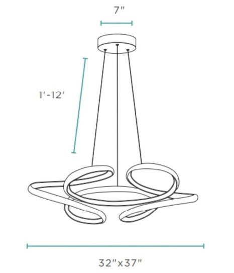 Finesse Decor Suzhou 37" Chrome Finish 1-Light LED Chandelier
