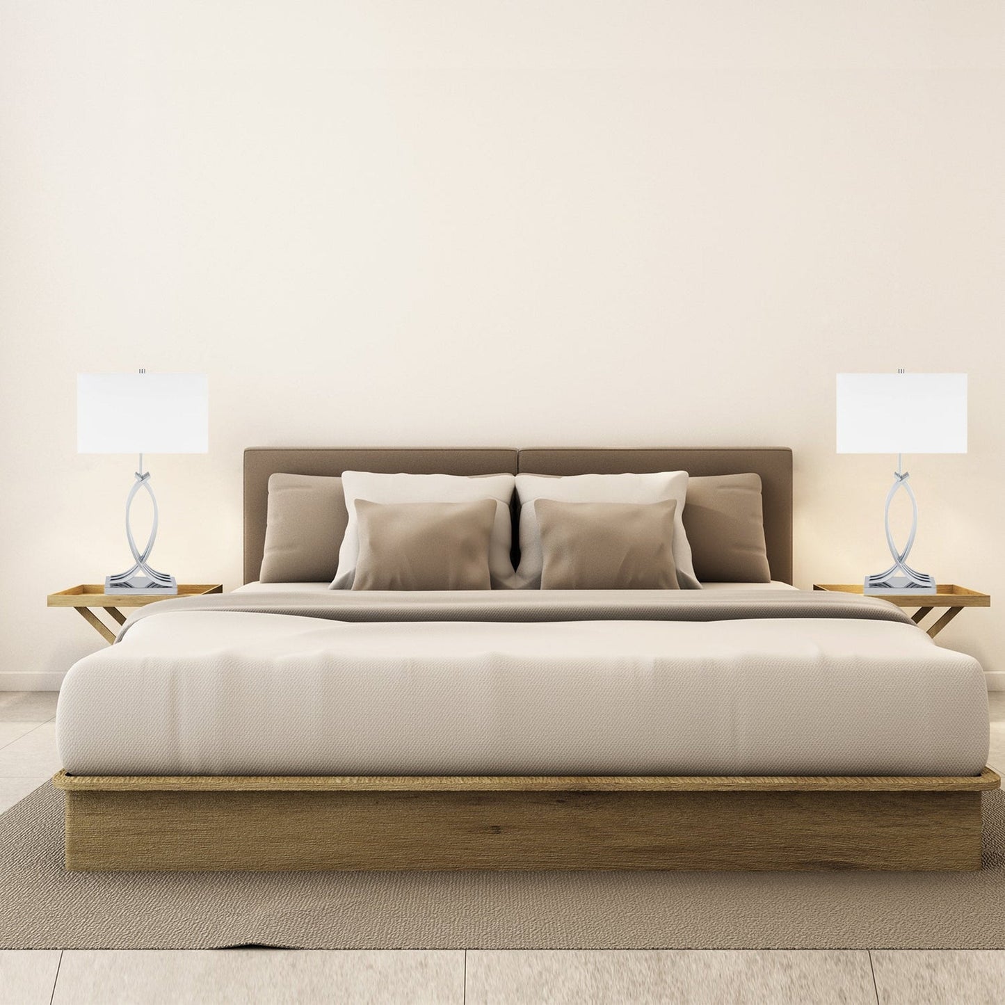 Finesse Decor Unity Chrome Finish 1-Light Table Lamp With Linen Fabric Shade