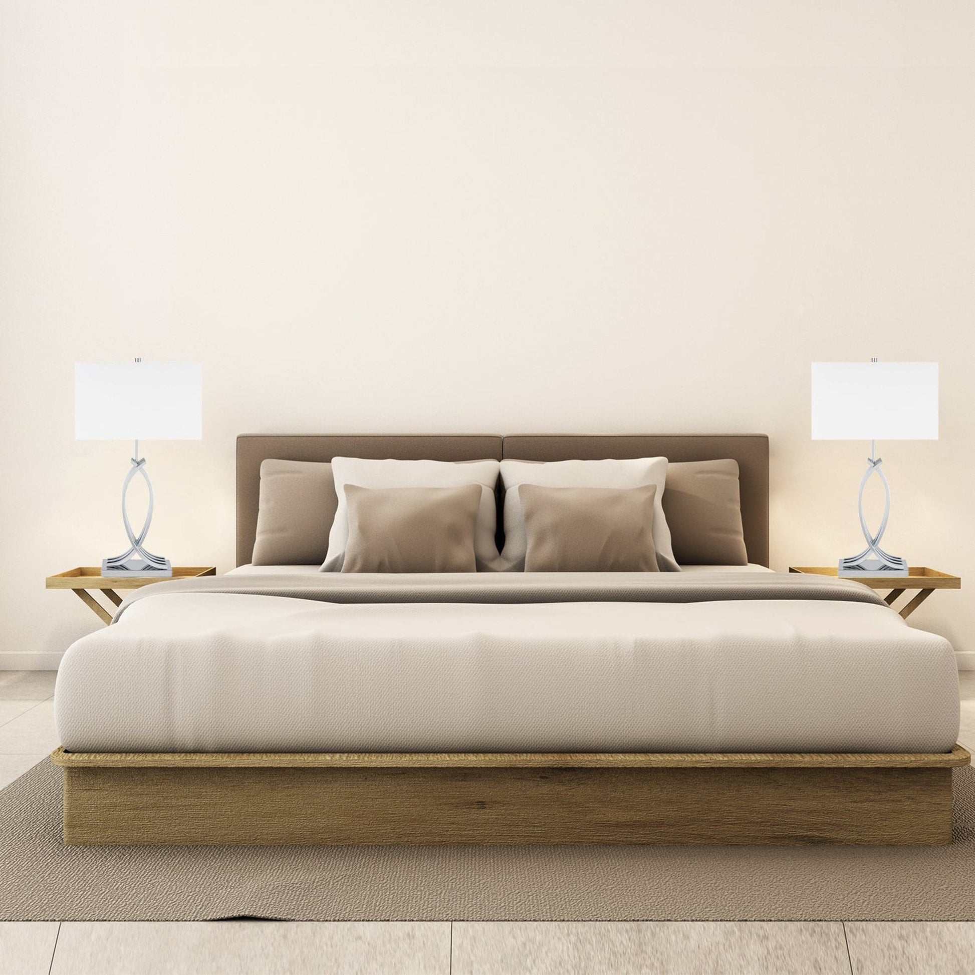 Finesse Decor Unity Chrome Finish 1-Light Table Lamp With Linen Fabric Shade