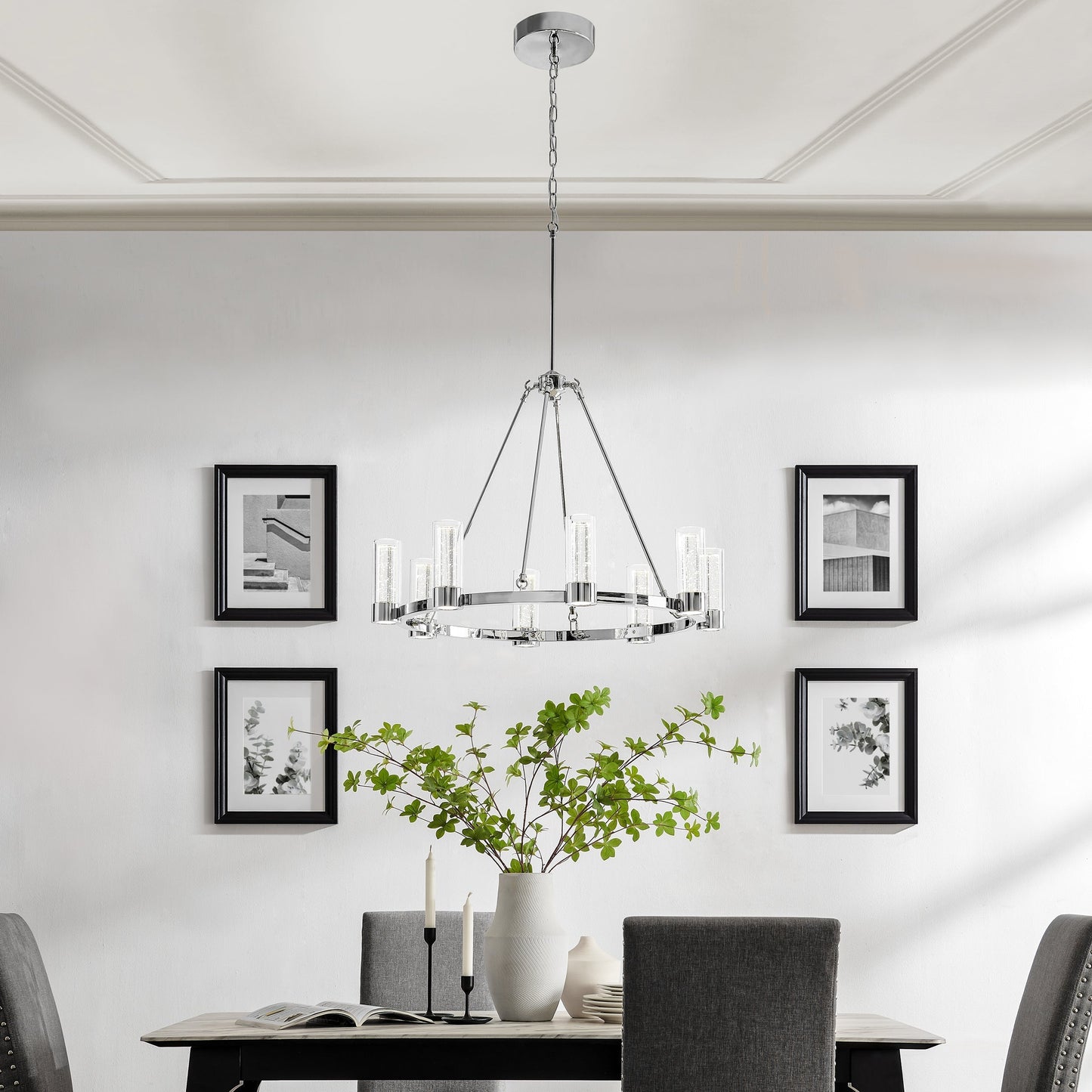 Finesse Decor Victory Chrome Finish 8-Light LED Chandelier