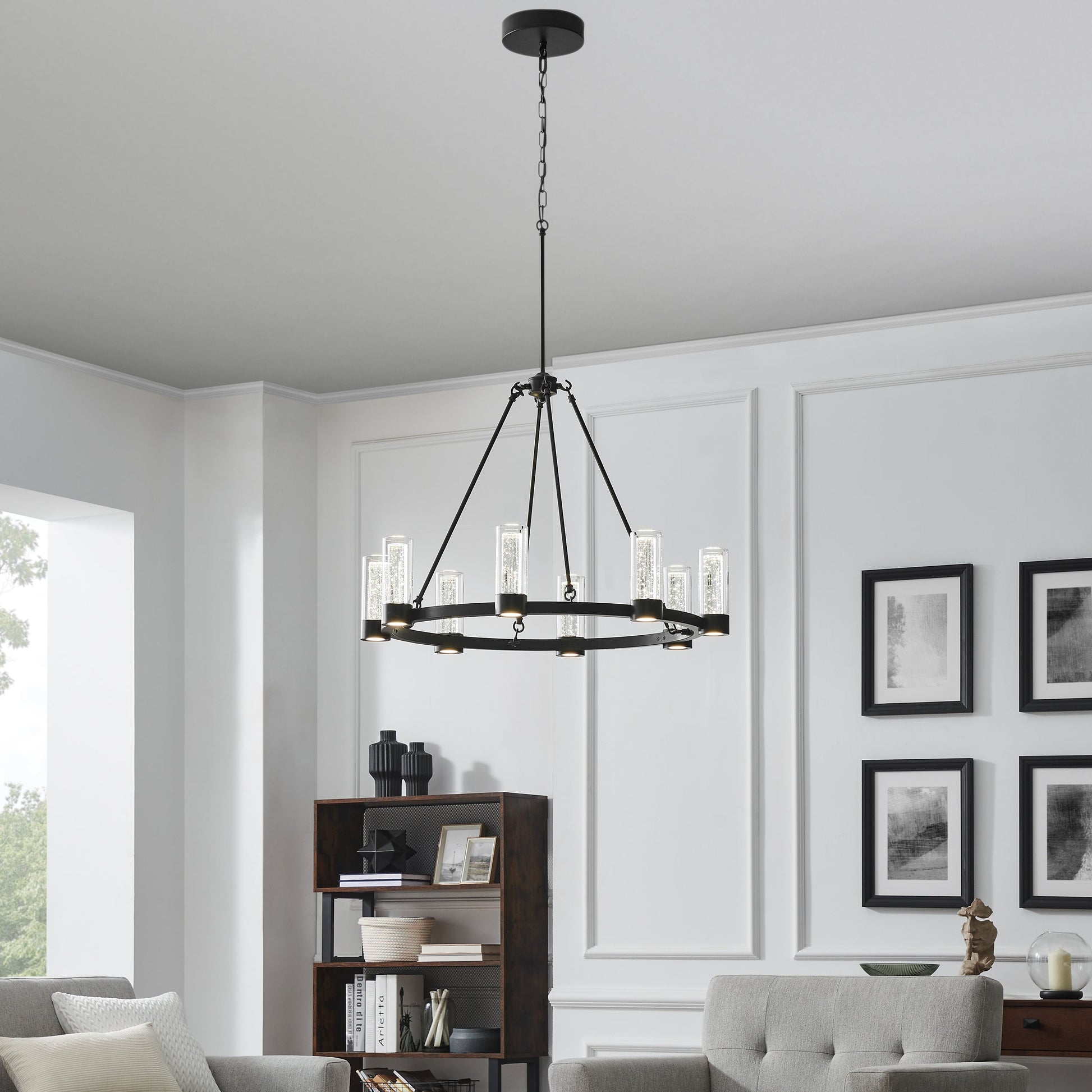 Finesse Decor Victory Matte Black Finish 8-Light LED Chandelier