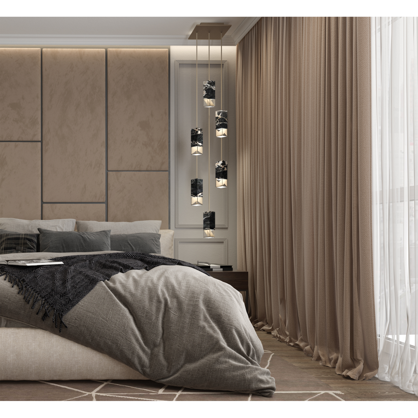 Formaminima Lamp/One 6-Light Black & Gold Marble & Crystal Glass Chandelier