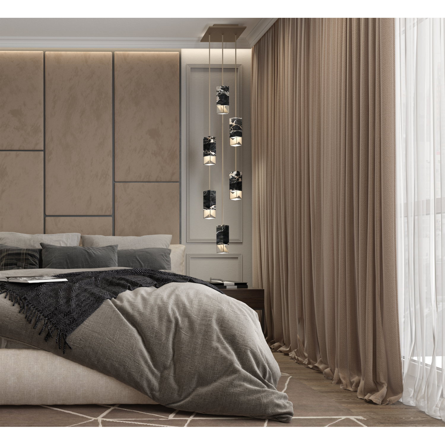Formaminima Lamp/One 6-Light Black & Gold Marble & Crystal Glass Chandelier