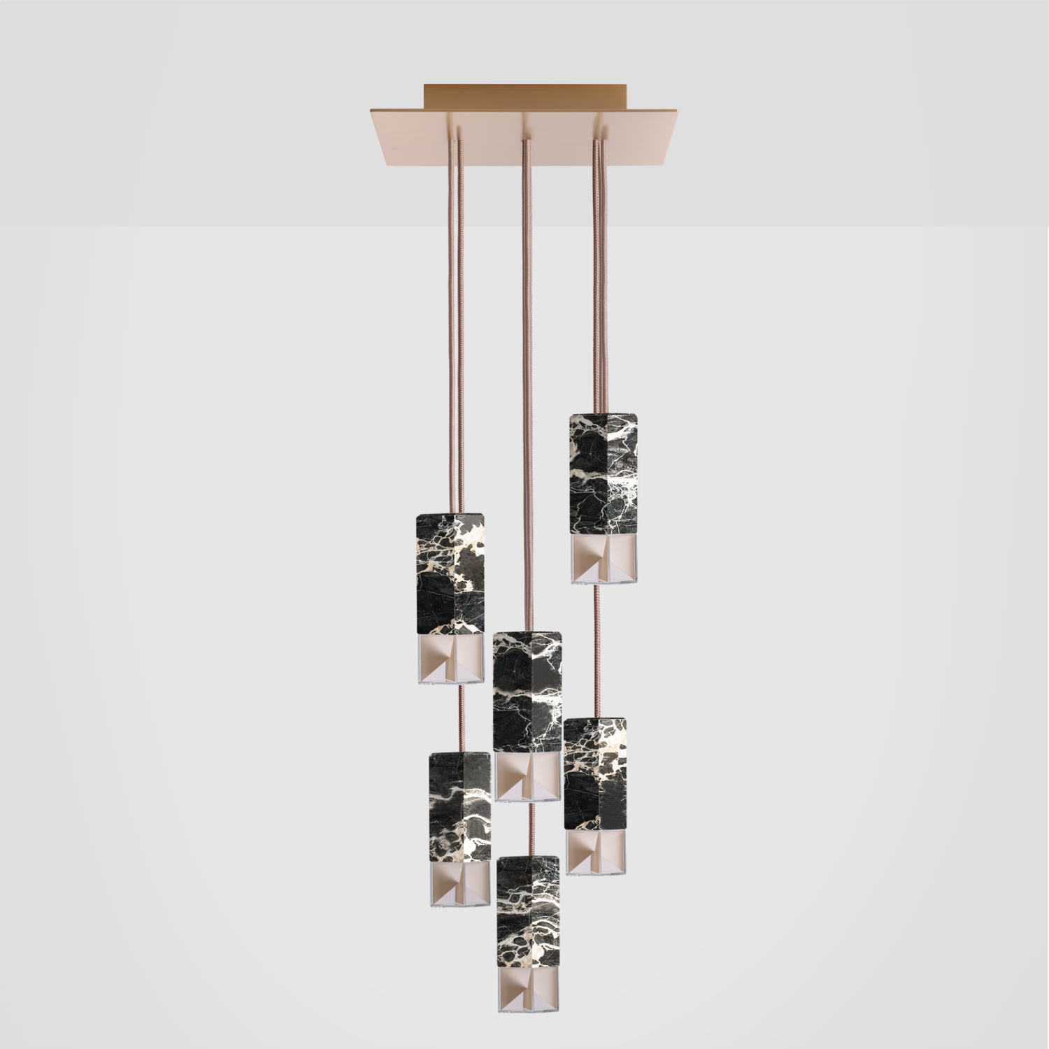 Formaminima Lamp/One 6-Light Black & Gold Marble & Crystal Glass Chandelier