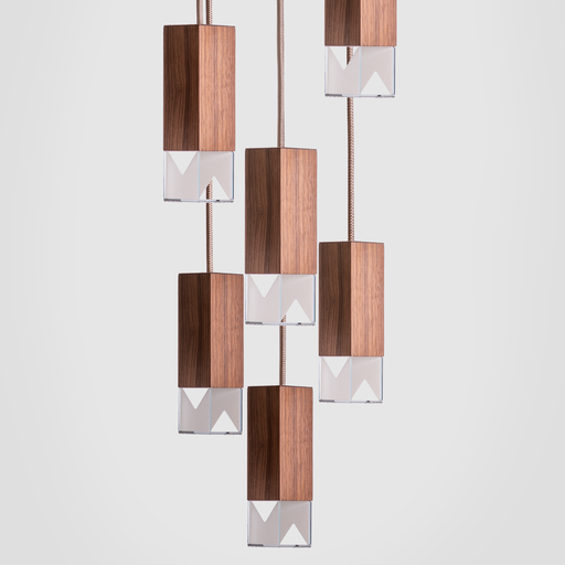 Formaminima Lamp/One 6-Light Canaletto Walnut Wood & Crystal Glass Chandelier