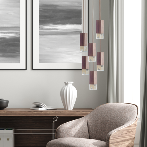 Formaminima Lamp/One 6-Light Canaletto Walnut Wood & Crystal Glass Chandelier