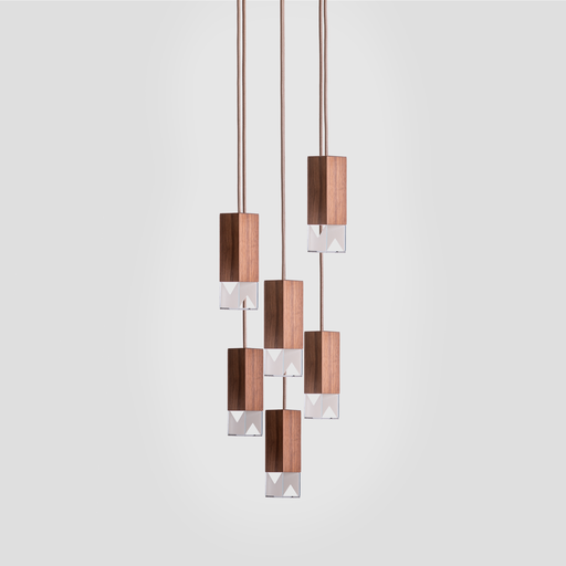 Formaminima Lamp/One 6-Light Canaletto Walnut Wood & Crystal Glass Chandelier