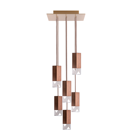 Formaminima Lamp/One 6-Light Canaletto Walnut Wood & Crystal Glass Chandelier