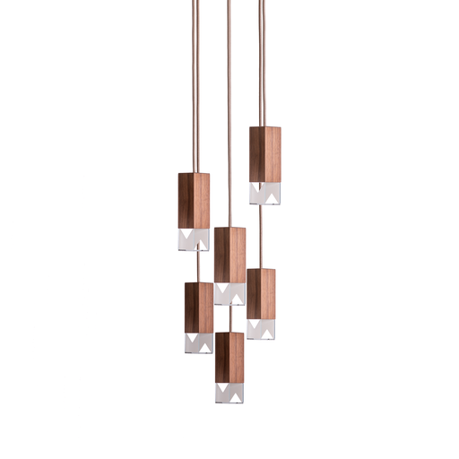 Formaminima Lamp/One 6-Light Canaletto Walnut Wood & Crystal Glass Chandelier