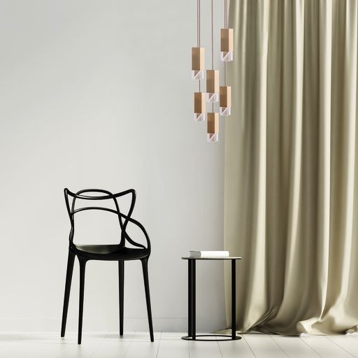 Formaminima Lamp/One 6-Light Golden Satin Matt Solid Brass & Crystal Glass Chandelier