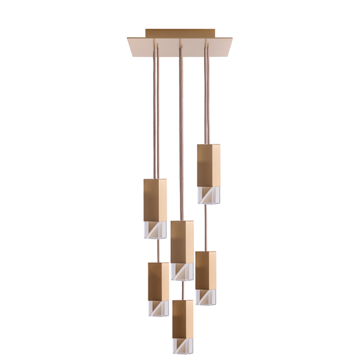 Formaminima Lamp/One 6-Light Golden Satin Matt Solid Brass & Crystal Glass Chandelier