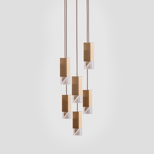 Formaminima Lamp/One 6-Light Golden Satin Matt Solid Brass & Crystal Glass Chandelier