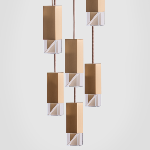 Formaminima Lamp/One 6-Light Golden Satin Matt Solid Brass & Crystal Glass Chandelier