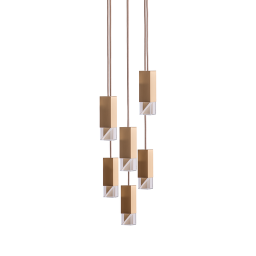 Formaminima Lamp/One 6-Light Golden Satin Matt Solid Brass & Crystal Glass Chandelier