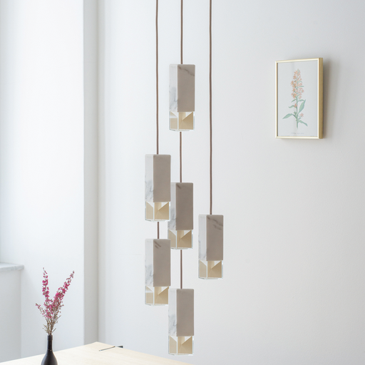 Formaminima Lamp/One 6-Light White Calacatta Marble & Crystal Glass Chandelier