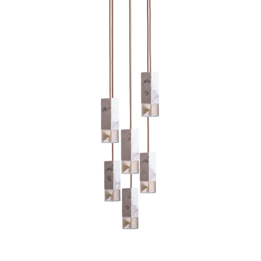 Formaminima Lamp/One 6-Light White Calacatta Marble & Crystal Glass Chandelier