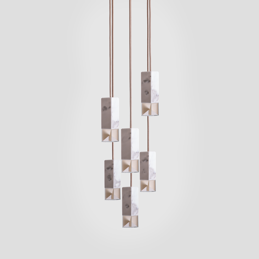 Formaminima Lamp/One 6-Light White Calacatta Marble & Crystal Glass Chandelier
