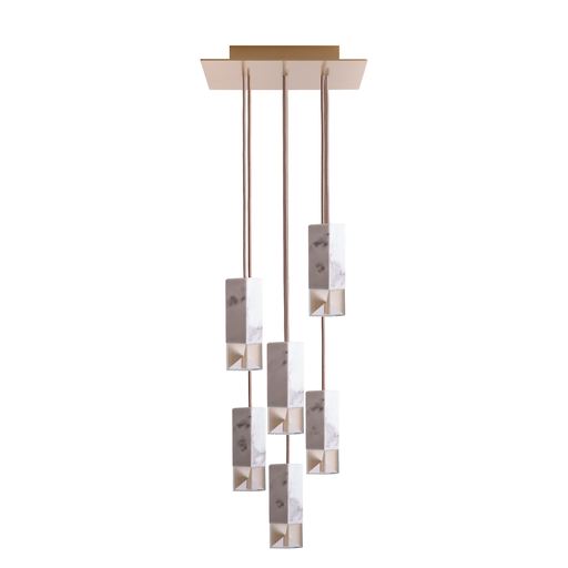 Formaminima Lamp/One 6-Light White Calacatta Marble & Crystal Glass Chandelier