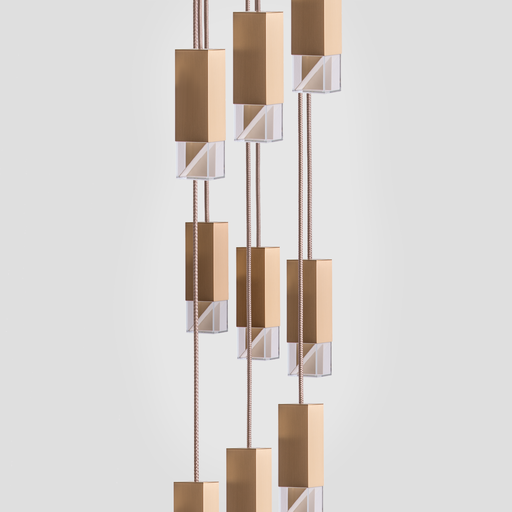 Formaminima Lamp/One 9-Light Satin Golden Matt Solid Brass & Crystal Glass Chandelier