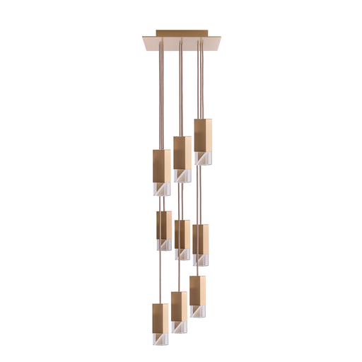 Formaminima Lamp/One 9-Light Satin Golden Matt Solid Brass & Crystal Glass Chandelier